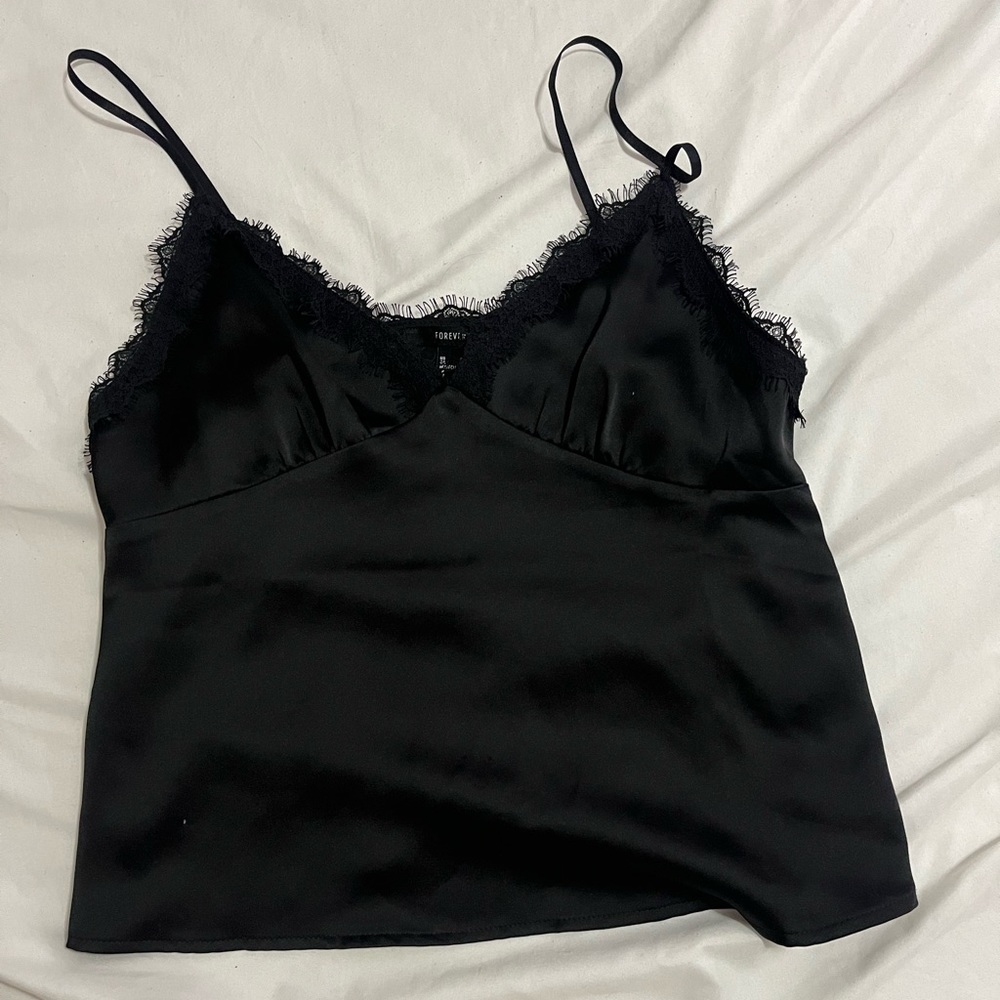 black with lace satin type shirt